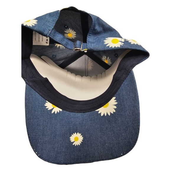Denim Like Daisy Flower Baseball Cap Hat Blue  Yellow White Adjustable - Picture 5 of 8